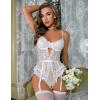 image:imageAvidlove Lingerie for Women Mesh Lace Bodysuit Sexy Wireless Garter Lingerie Set Teddy LingerieNo StockingsWhite