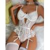 image:imageAvidlove Lingerie for Women Mesh Lace Bodysuit Sexy Wireless Garter Lingerie Set Teddy LingerieNo StockingsWhite