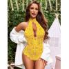 image:imageAvidlove Lingerie for Women Sexy Lace Bodysuit Deep V Teddy One Piece Babydoll Nightgown XSXXLYellowwith Snap Crotch