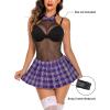 image:imageAvidlove Schoolgirl Lingerie for Women Sexy Costume Outfit Roleplay Cosplay Lingerie Set Snap Crotch Bodysuit and Mini SkirtPurple