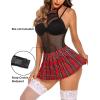 image:imageAvidlove Schoolgirl Lingerie for Women Sexy Costume Outfit Roleplay Cosplay Lingerie Set Snap Crotch Bodysuit and Mini SkirtRed