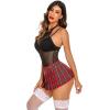 image:imageAvidlove Schoolgirl Lingerie for Women Sexy Costume Outfit Roleplay Cosplay Lingerie Set Snap Crotch Bodysuit and Mini SkirtRed