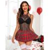 image:imageAvidlove Schoolgirl Lingerie for Women Sexy Costume Outfit Roleplay Cosplay Lingerie Set Snap Crotch Bodysuit and Mini SkirtRed