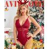 image:imageAvidlove Sexy Lingerie for Women Deep V Lace Bodysuit Snap Crotch One Piece Teddy XS4XLDark Redwith Snap Crotch