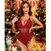 image:imageAvidlove Sexy Lingerie for Women Deep V Lace Bodysuit Snap Crotch One Piece Teddy XS4XLDark Redwith Snap Crotch