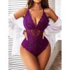 image:imageAvidlove Sexy Lingerie for Women Deep V Lace Bodysuit Snap Crotch One Piece Teddy XS4XLDeep Purplewith Snap Crotch