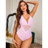 image:imageAvidlove Sexy Lingerie for Women Deep V Lace Bodysuit Snap Crotch One Piece Teddy XS4XLLight Pinkwith Snap Crotch