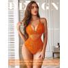 image:imageAvidlove Sexy Lingerie for Women Deep V Lace Bodysuit Snap Crotch One Piece Teddy XS4XLOrangewith Snap Crotch