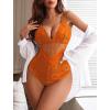 image:imageAvidlove Sexy Lingerie for Women Deep V Lace Bodysuit Snap Crotch One Piece Teddy XS4XLOrangewith Snap Crotch