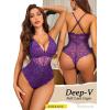 image:imageAvidlove Sexy Lingerie for Women Deep V Lace Bodysuit Snap Crotch One Piece Teddy XS4XLPurplewith Snap Crotch