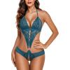image:imageAvidlove Women Deep V Lingerie Lace Teddy One Piece Babydoll Mini BodysuitBlue Green 02