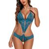 image:imageAvidlove Women Deep V Lingerie Lace Teddy One Piece Babydoll Mini BodysuitBlue Green 02