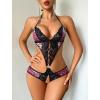 image:imageAvidlove Women Deep V Lingerie Lace Teddy One Piece Babydoll Mini BodysuitRose Pink Black Leopard Print