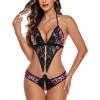 image:imageAvidlove Women Deep V Lingerie Lace Teddy One Piece Babydoll Mini BodysuitRose Pink Black Leopard Print