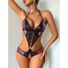 image:imageAvidlove Women Deep V Lingerie Lace Teddy One Piece Babydoll Mini BodysuitRose Pink Black Leopard Print