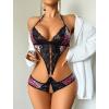 image:imageAvidlove Women Deep V Lingerie Lace Teddy One Piece Babydoll Mini BodysuitRose Pink Black Leopard Print