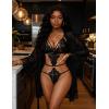 image:imageAvidlove Women Sexy Lingerie Set 2 Piece Lace Teddy with Mesh Kimono Robe Bodysuit NightgownBlack