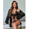 image:imageAvidlove Women Sexy Lingerie Set 2 Piece Lace Teddy with Mesh Kimono Robe Bodysuit NightgownBlack