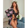 image:imageAvidlove Women Sexy Lingerie Set 2 Piece Lace Teddy with Mesh Kimono Robe Bodysuit NightgownBlack Floral