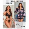 image:imageAvidlove Women Sexy Lingerie Set 2 Piece Lace Teddy with Mesh Kimono Robe Bodysuit NightgownBlack Floral