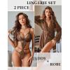 image:imageAvidlove Women Sexy Lingerie Set 2 Piece Lace Teddy with Mesh Kimono Robe Bodysuit NightgownBrown