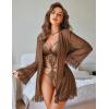 image:imageAvidlove Women Sexy Lingerie Set 2 Piece Lace Teddy with Mesh Kimono Robe Bodysuit NightgownBrown