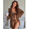 image:imageAvidlove Women Sexy Lingerie Set 2 Piece Lace Teddy with Mesh Kimono Robe Bodysuit NightgownBrown