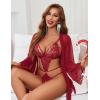 image:imageAvidlove Women Sexy Lingerie Set 2 Piece Lace Teddy with Mesh Kimono Robe Bodysuit NightgownDark Red
