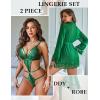 image:imageAvidlove Women Sexy Lingerie Set 2 Piece Lace Teddy with Mesh Kimono Robe Bodysuit NightgownGreen