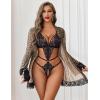image:imageAvidlove Women Sexy Lingerie Set 2 Piece Lace Teddy with Mesh Kimono Robe Bodysuit NightgownLeopard