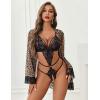 image:imageAvidlove Women Sexy Lingerie Set 2 Piece Lace Teddy with Mesh Kimono Robe Bodysuit NightgownLeopard