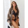 image:imageAvidlove Women Sexy Lingerie Set 2 Piece Lace Teddy with Mesh Kimono Robe Bodysuit NightgownLeopard