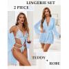 image:imageAvidlove Women Sexy Lingerie Set 2 Piece Lace Teddy with Mesh Kimono Robe Bodysuit NightgownLight Blue
