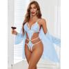 image:imageAvidlove Women Sexy Lingerie Set 2 Piece Lace Teddy with Mesh Kimono Robe Bodysuit NightgownLight Blue