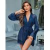 image:imageAvidlove Women Sexy Lingerie Set 2 Piece Lace Teddy with Mesh Kimono Robe Bodysuit NightgownNavy Blue