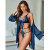 image:imageAvidlove Women Sexy Lingerie Set 2 Piece Lace Teddy with Mesh Kimono Robe Bodysuit NightgownNavy Blue
