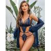 image:imageAvidlove Women Sexy Lingerie Set 2 Piece Lace Teddy with Mesh Kimono Robe Bodysuit NightgownNavy Blue