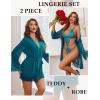 image:imageAvidlove Women Sexy Lingerie Set 2 Piece Lace Teddy with Mesh Kimono Robe Bodysuit NightgownPeacock Blue