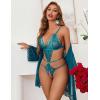 image:imageAvidlove Women Sexy Lingerie Set 2 Piece Lace Teddy with Mesh Kimono Robe Bodysuit NightgownPeacock Blue