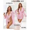 image:imageAvidlove Women Sexy Lingerie Set 2 Piece Lace Teddy with Mesh Kimono Robe Bodysuit NightgownPink