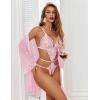image:imageAvidlove Women Sexy Lingerie Set 2 Piece Lace Teddy with Mesh Kimono Robe Bodysuit NightgownPink