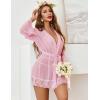 image:imageAvidlove Women Sexy Lingerie Set 2 Piece Lace Teddy with Mesh Kimono Robe Bodysuit NightgownPink