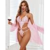 image:imageAvidlove Women Sexy Lingerie Set 2 Piece Lace Teddy with Mesh Kimono Robe Bodysuit NightgownPink