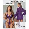 image:imageAvidlove Women Sexy Lingerie Set 2 Piece Lace Teddy with Mesh Kimono Robe Bodysuit NightgownPurple