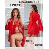 image:imageAvidlove Women Sexy Lingerie Set 2 Piece Lace Teddy with Mesh Kimono Robe Bodysuit NightgownRed