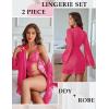 image:imageAvidlove Women Sexy Lingerie Set 2 Piece Lace Teddy with Mesh Kimono Robe Bodysuit NightgownRose Red