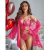 image:imageAvidlove Women Sexy Lingerie Set 2 Piece Lace Teddy with Mesh Kimono Robe Bodysuit NightgownRose Red