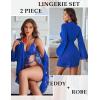 image:imageAvidlove Women Sexy Lingerie Set 2 Piece Lace Teddy with Mesh Kimono Robe Bodysuit NightgownRoyal Blue