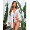 image:imageAvidlove Women Sexy Lingerie Set 2 Piece Lace Teddy with Mesh Kimono Robe Bodysuit NightgownWhite