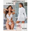 image:imageAvidlove Women Sexy Lingerie Set 2 Piece Lace Teddy with Mesh Kimono Robe Bodysuit NightgownWhite